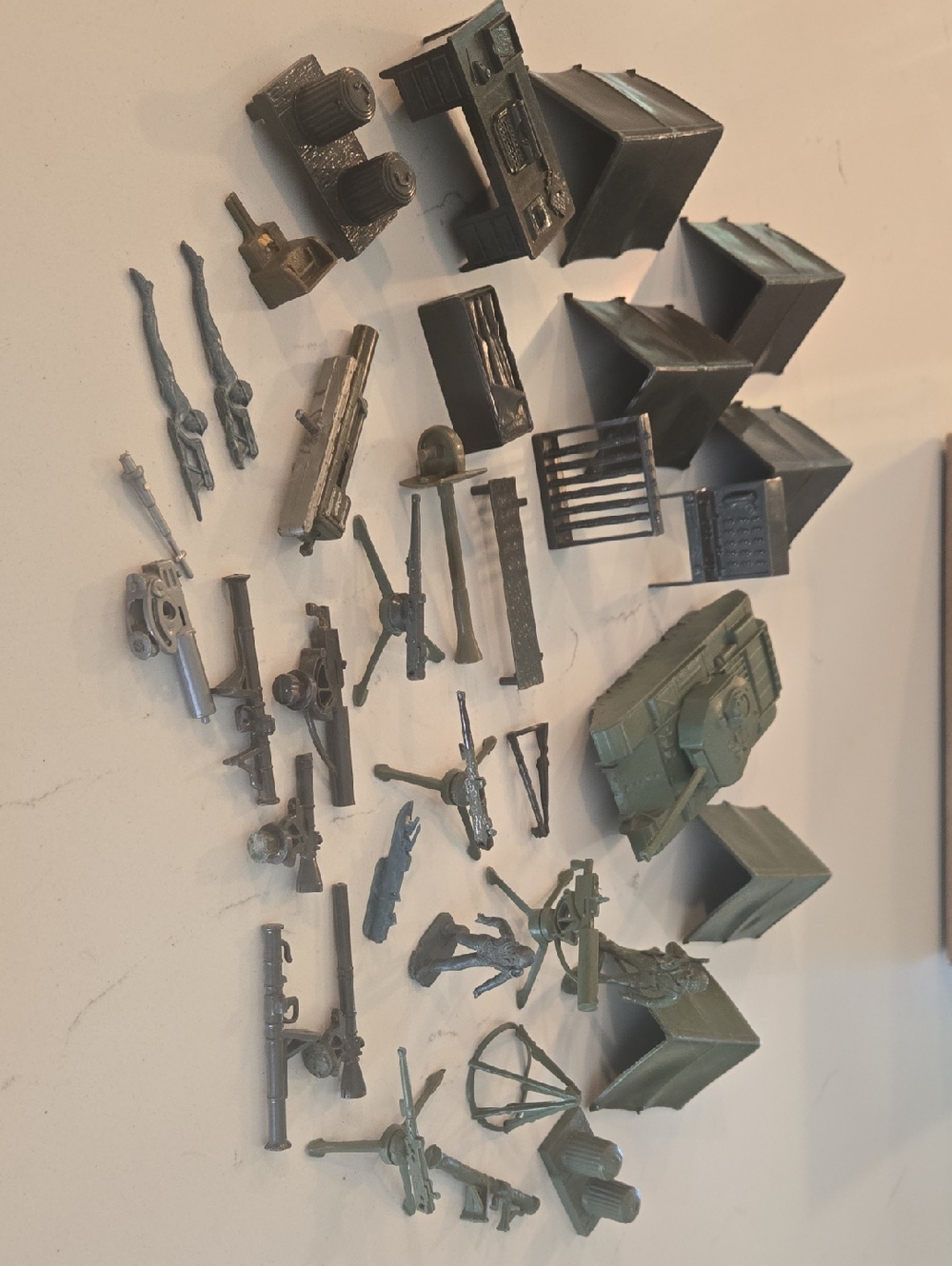 Vintage Toy Army Accessory Lot - Green Bakelite Miniature Military Pieces